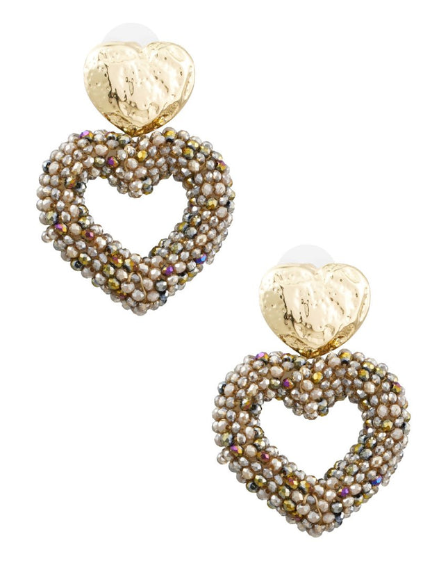 Oorbellen hart van kraaltjes - goud/bruin