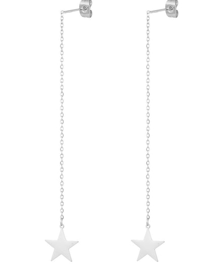 Oorbellen lang ster - zilver