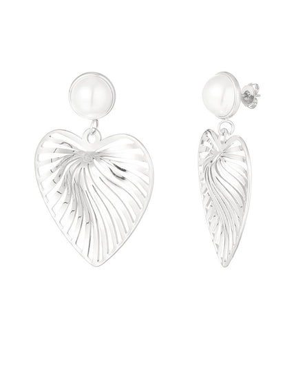 Oorbellen hart met parel - zilver
