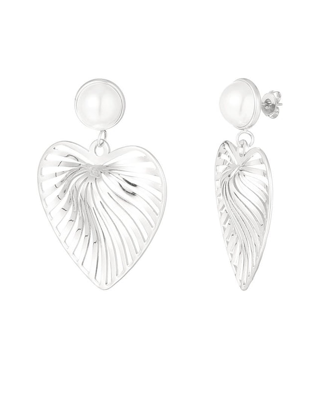 Oorbellen hart met parel - zilver