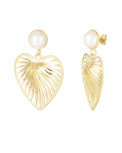 Oorbellen hart met parel - goud