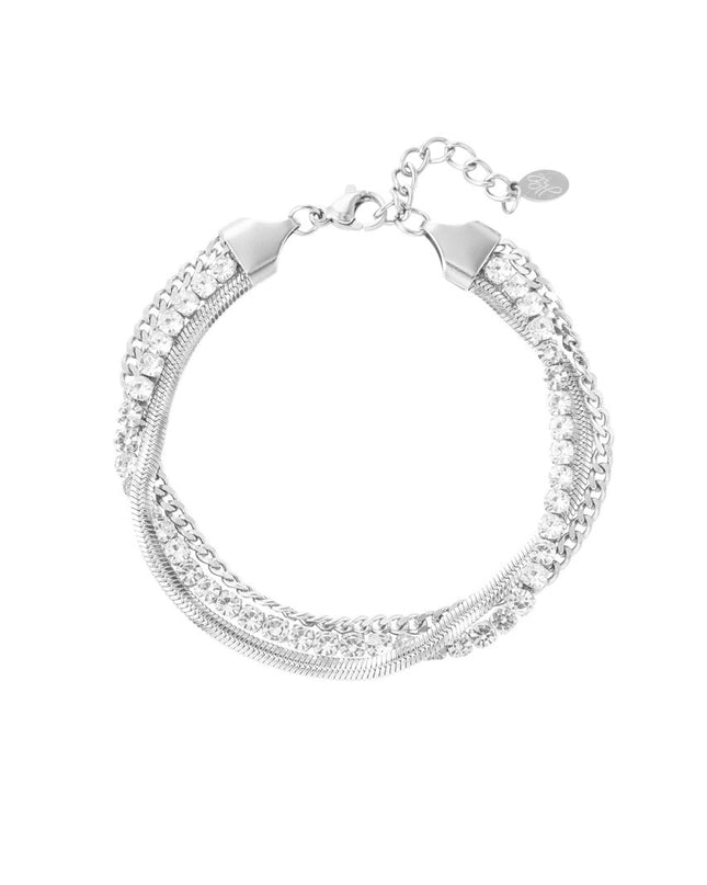 Armband dubbele laag steentjes - zilver