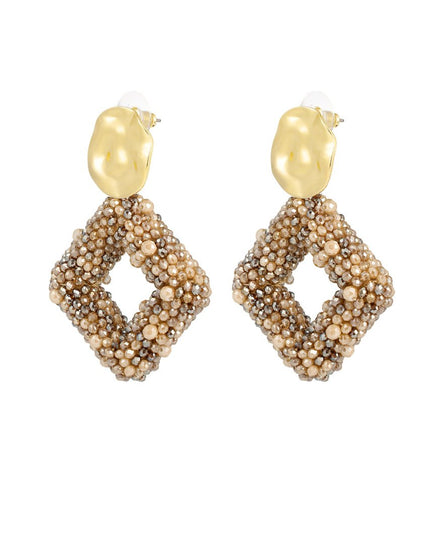 Oorbel glaskralen ruit - Bruin