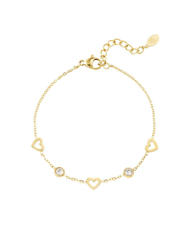 Armband met hart en diamant bedels - goud