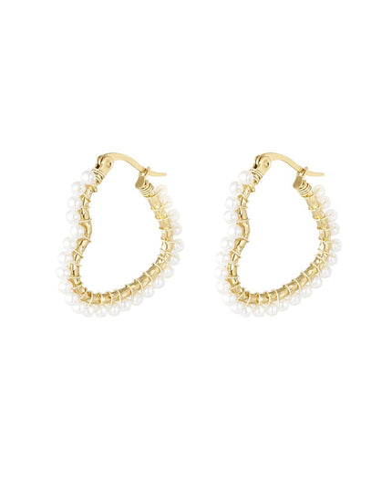 Hartjes vormige oorbel met parels - goud