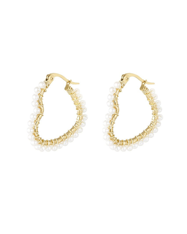 Hartjes vormige oorbel met parels - goud