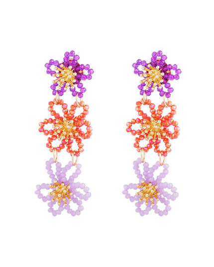 Flower party statement oorbellen - oranje & paars