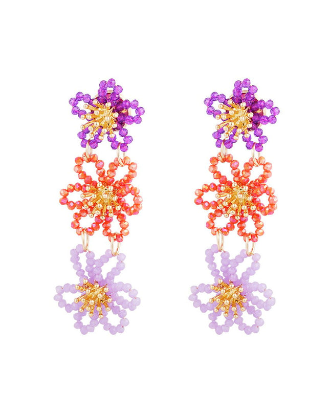 Flower party statement oorbellen - oranje & paars