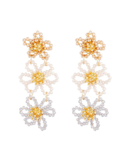 Flower party statement oorbellen - beige