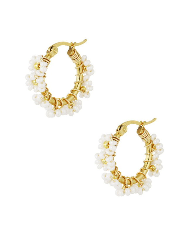 Cirkeloorbellen met Roestvrijstalen Glaskralen - wit