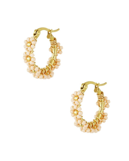 Cirkeloorbellen met Roestvrijstalen Glaskralen - Koraal