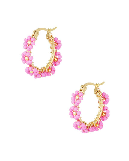 Cirkeloorbellen met Roestvrijstalen Glaskralen - Fuchsia