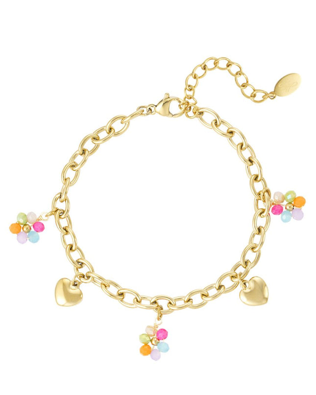 Bedelarmband met gekleurde bedels - goud