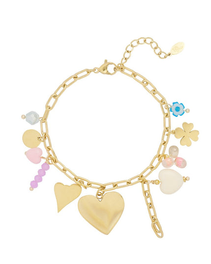 Bedelarmband gekleurde bedels - goud