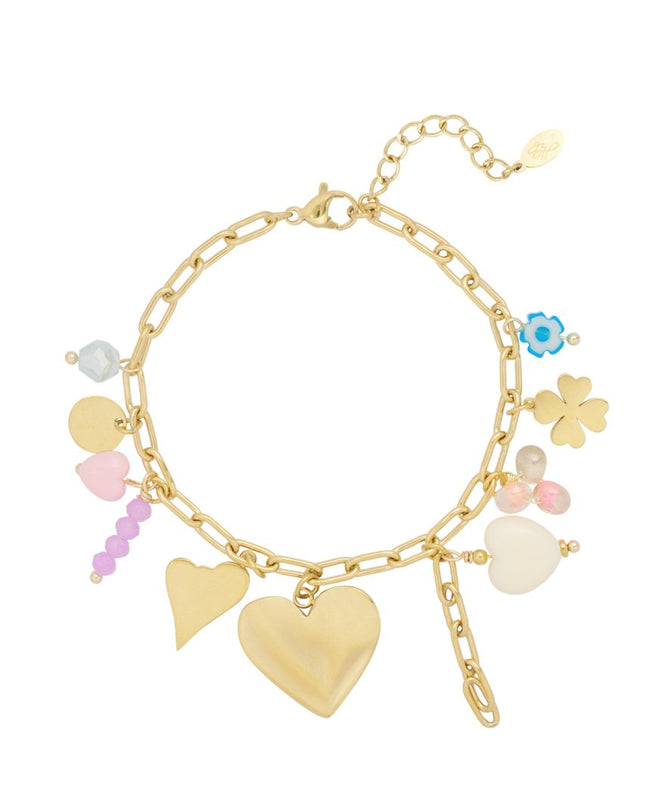 Bedelarmband gekleurde bedels - goud