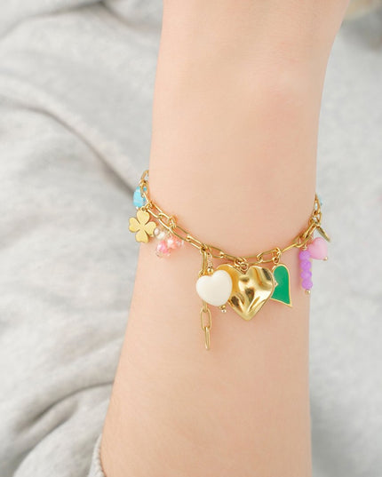 Bedelarmband gekleurde bedels - goud