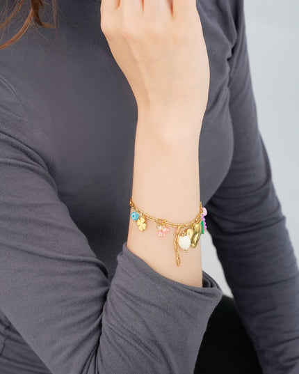 Bedelarmband gekleurde bedels - goud