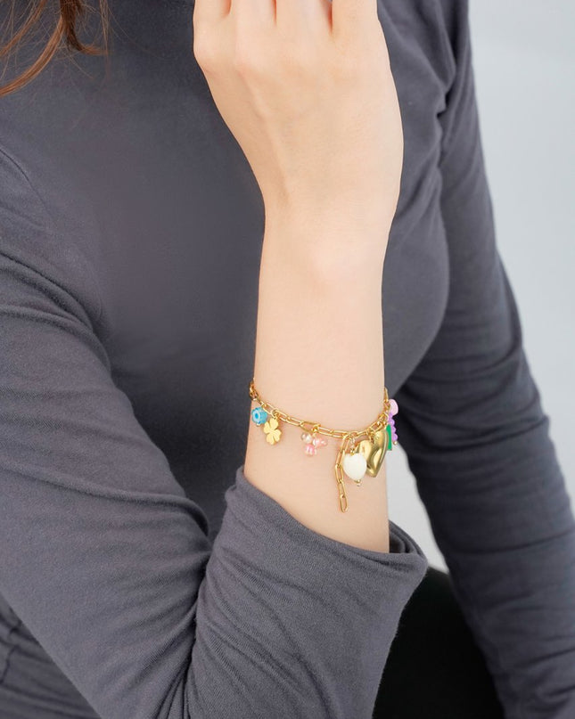 Bedelarmband gekleurde bedels - goud