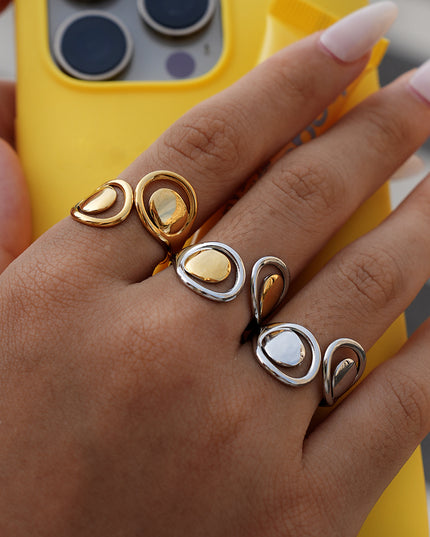 Vintage minimalistische holle roestvrijstalen statement ring goud zilver