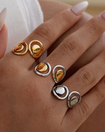Vintage minimalistische holle roestvrijstalen statement ring goud zilver
