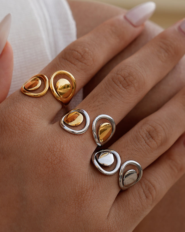 Vintage minimalistische holle roestvrijstalen statement ring goud zilver