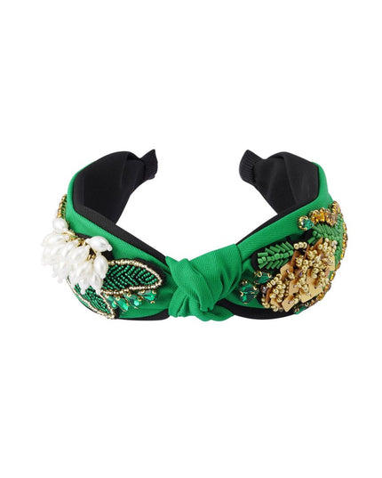 Haarband knoop en kralen Groen