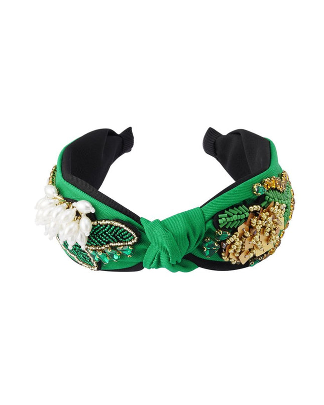 Haarband knoop en kralen Groen
