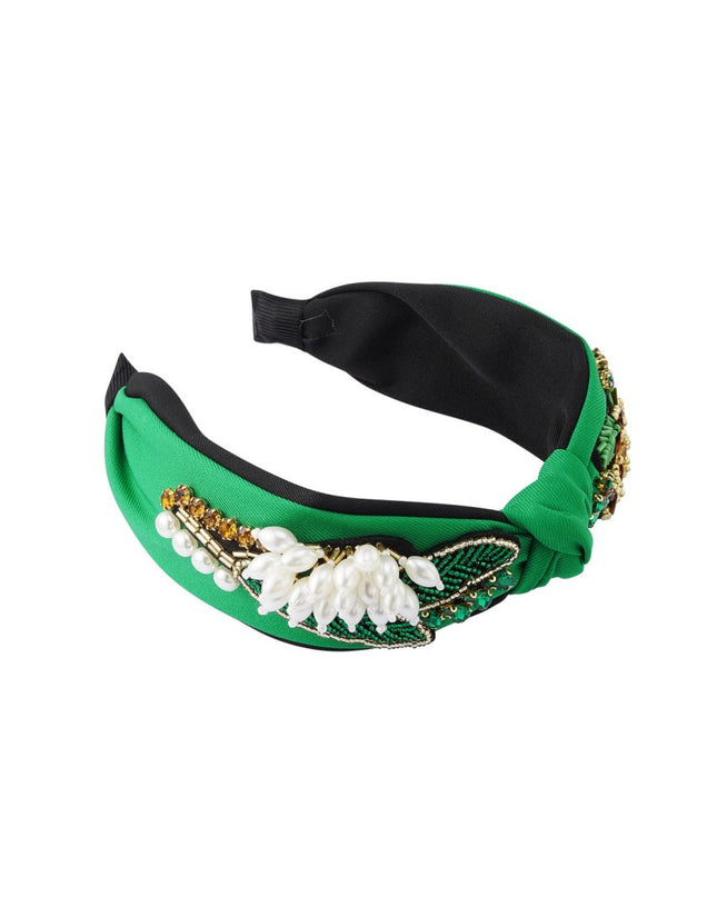 Haarband knoop en kralen Groen