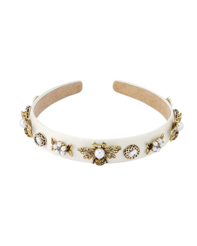Dunne Haarband met Bedels Off-white