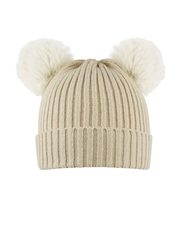 Kids - basic muts met bolletjes beige